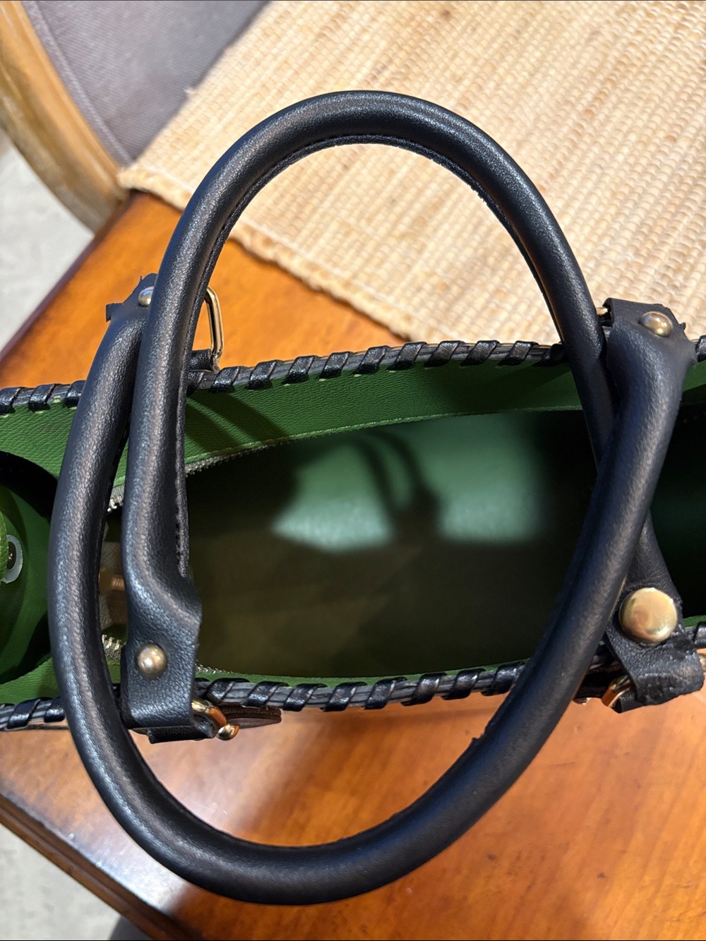 Fashion Green Multi Garden Print Leather Satchel. Upcycled - Picture 8 of 8